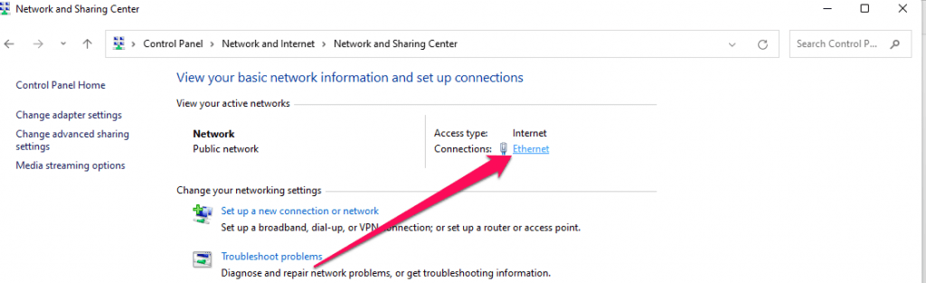 Select the adapter you'd like to discover the MAC address, then click the link beside Connections