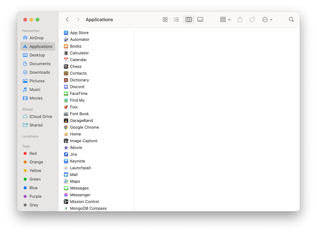 Applications folder in the sidebar of the macOS Finder app