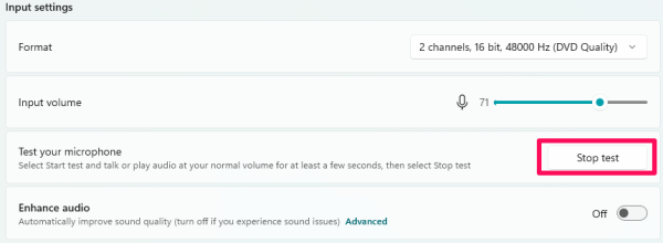Click Stop test.
