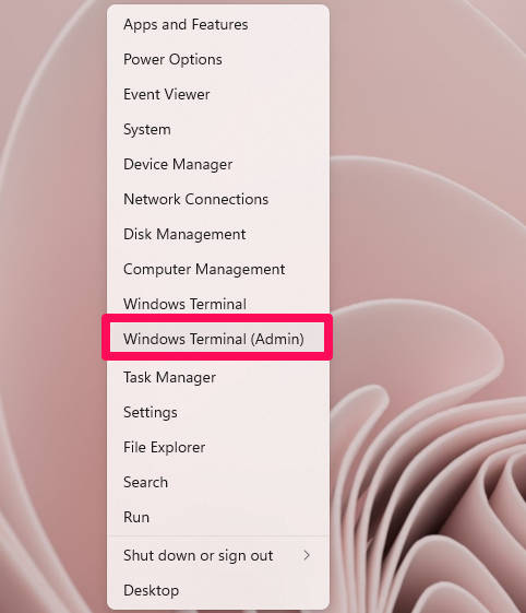 Click Windows Terminal (Admin).