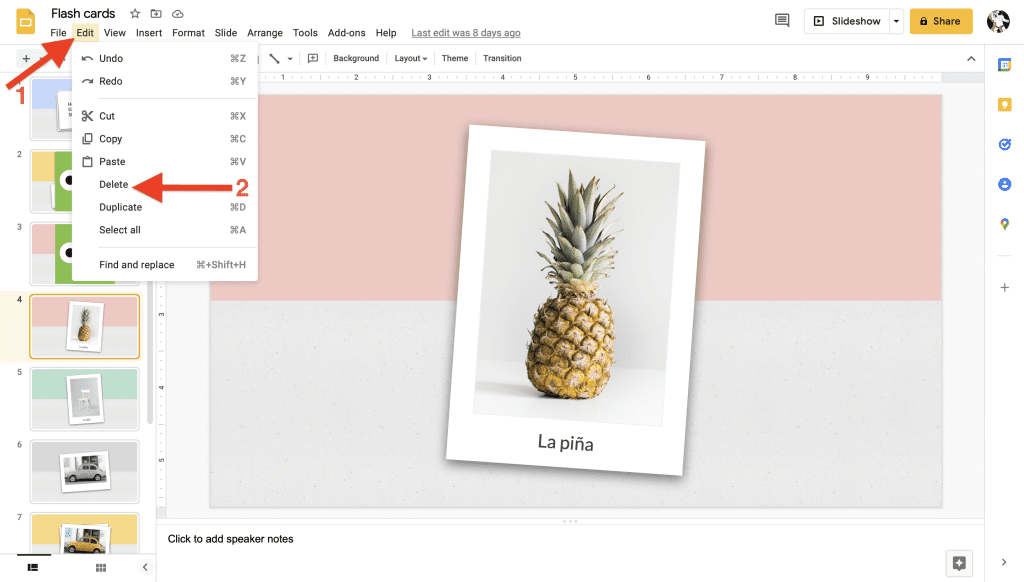 Deleting a Slide From the Edit Menu