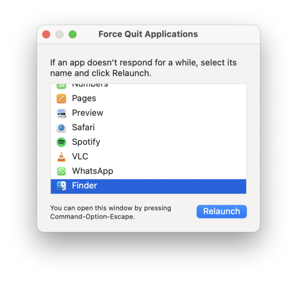 Force Quit Applications window