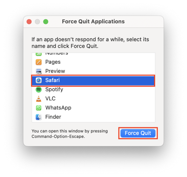 Force Quit button in macOS's Force Quit Applications window