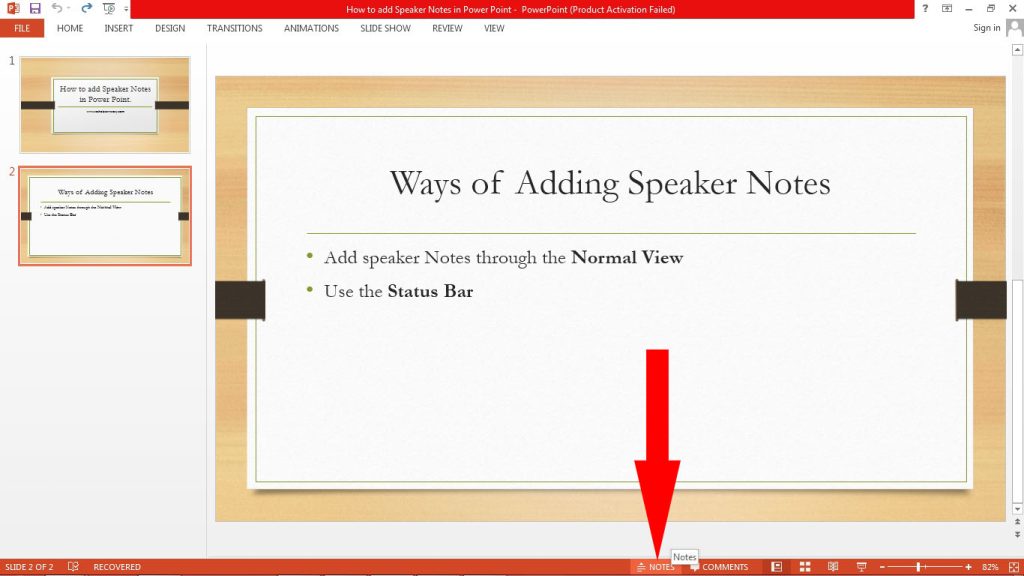 Microsoft Office Power Point Status bar Notes icon