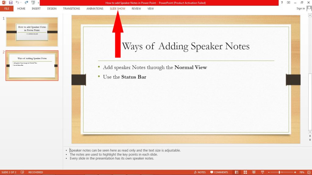 Microsoft Power Point Slideshow Tab on the ribbon