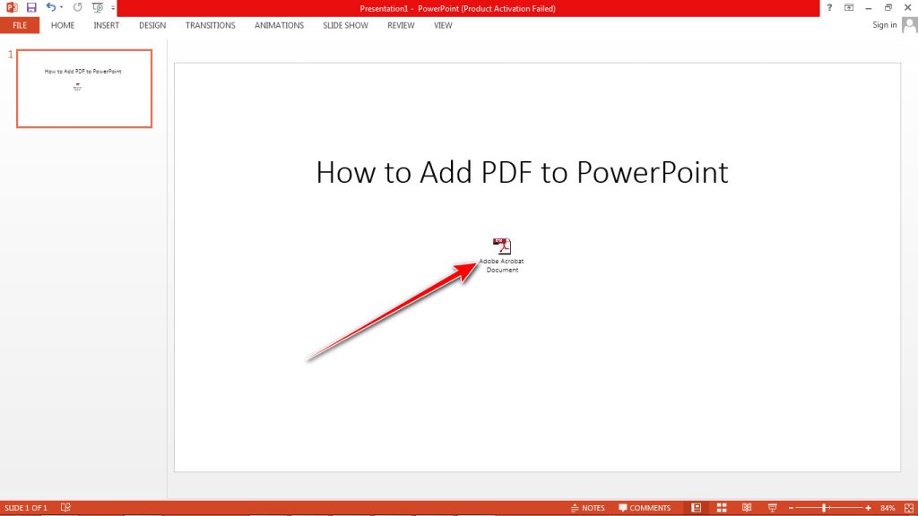 PowerPoint PDF file added as an icon