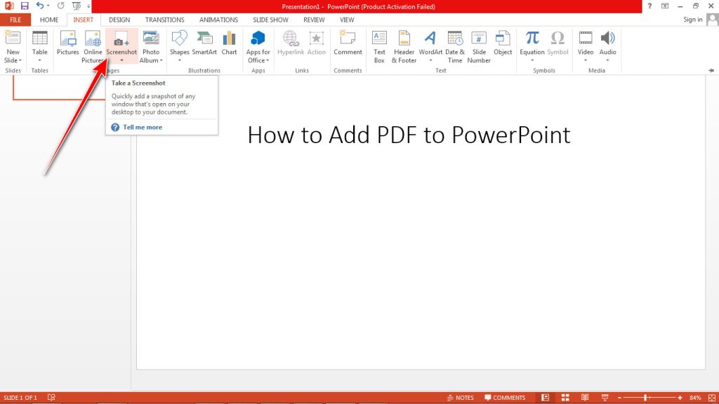 PowerPoint Take Screenshot Tool