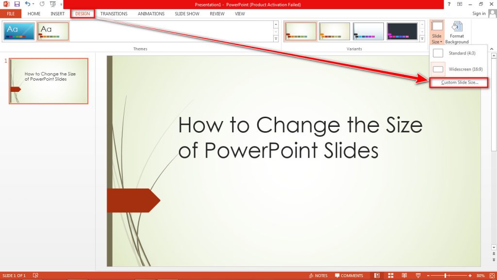 PowerPoint custom slide size tool