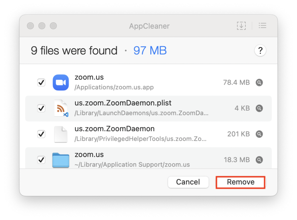 Remove button in AppCleaner