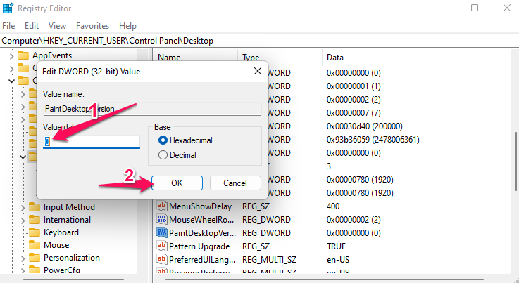 Change the value from 1 to 0, then click OK.