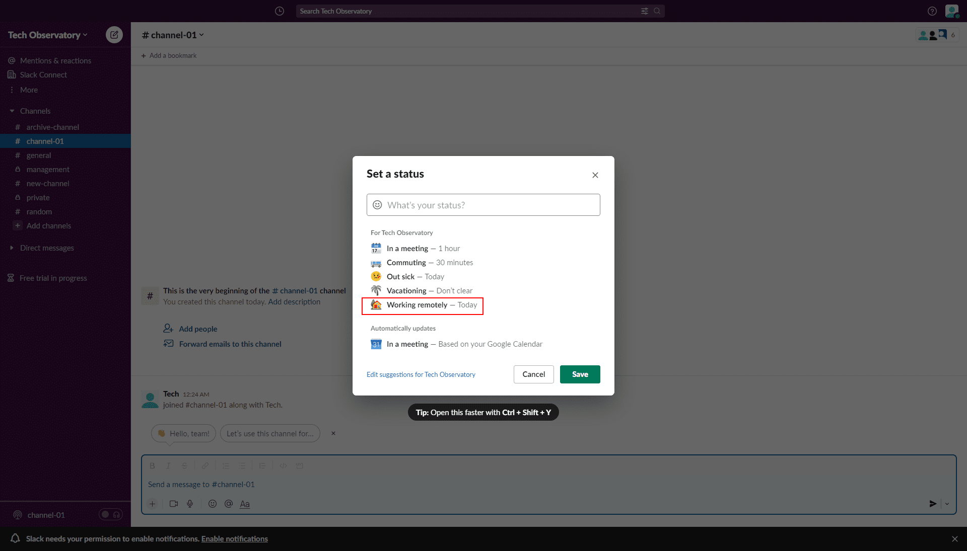 How to Set Your Status in Slack - TechObservatory