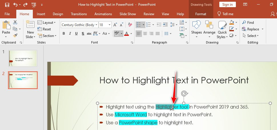 PowerPoint remove text highlight