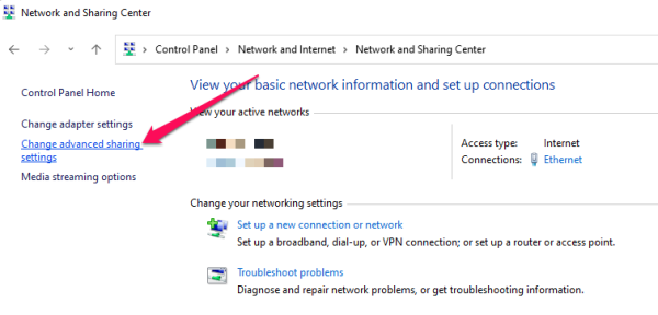 Click Change advanced sharing settings.