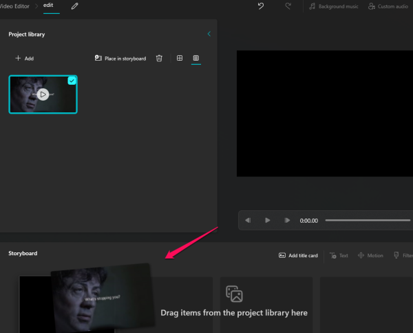 Drag the video from the Project library to the Storyboard.