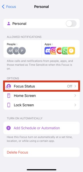 Enabling Focus Status on the iPhone