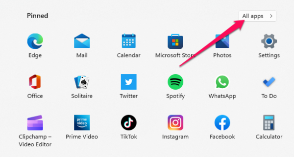 Go to Start > All apps. 
