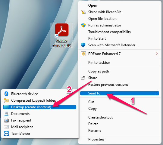 Go to Send to > Desktop (create shortcut)