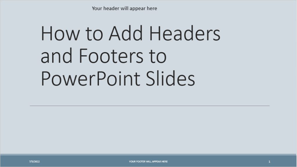 PowerPoint Header and footer example on slide
