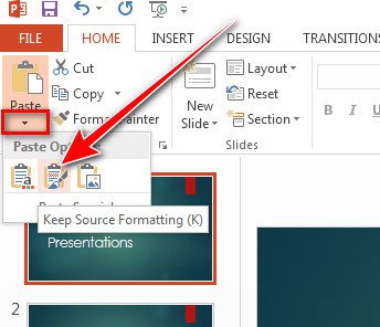 PowerPoint Paste option keep source formatting