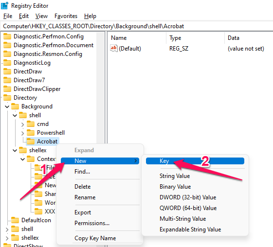 Right-click the new key you just created and select New > Key.