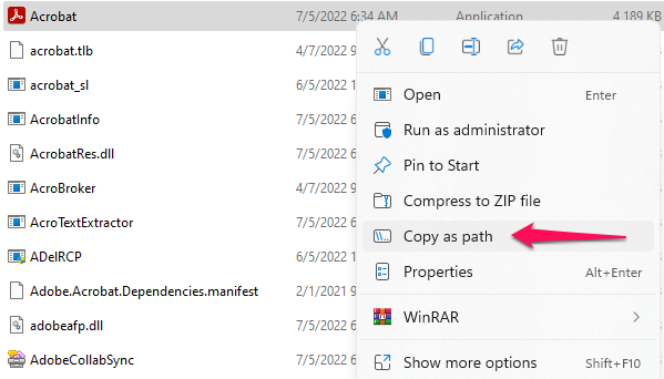 Select Copy as a path.