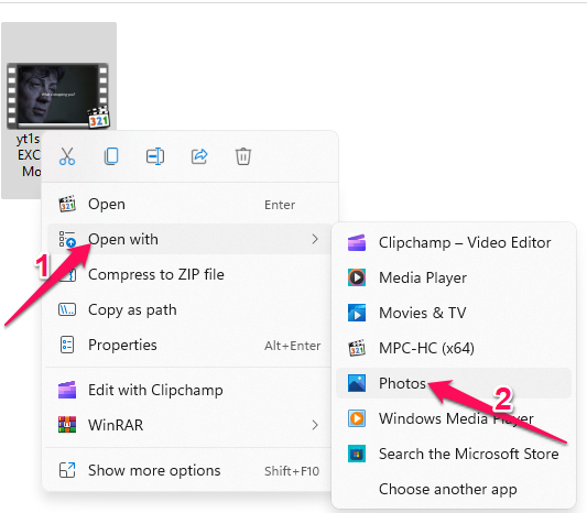 Select Open with > Photos.