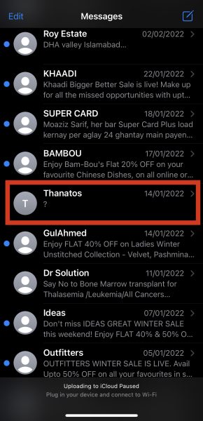 Selecting a Contact in iMessage