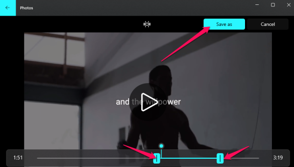 Trim the video, then click Save as.