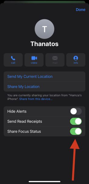Turning On Share Focus Status with a Specific Contact