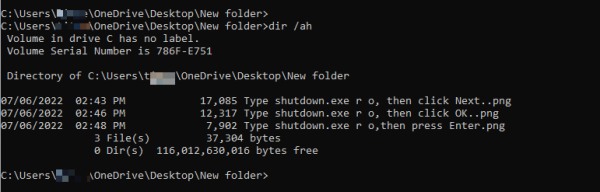 Type the dir /ah command.