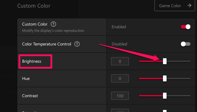 Use the slider to change the screen brightness.