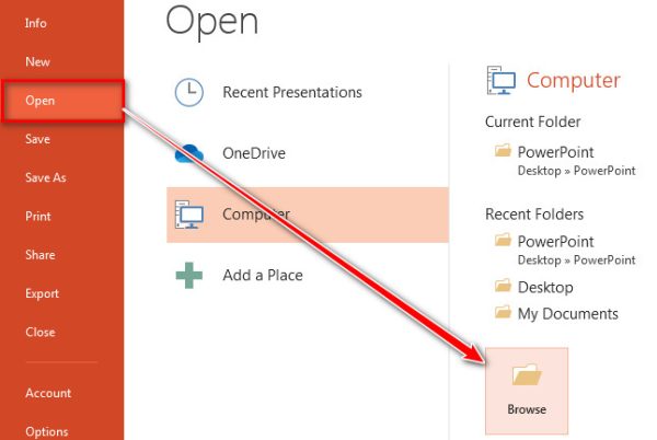 PowerPoint open and Browse