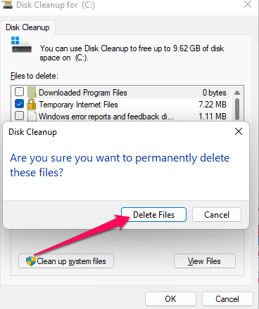 Click Delete Files.