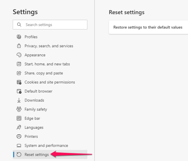 Click Reset settings.