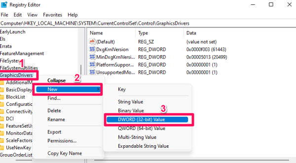 select New > DWORD (32-bit) Value.