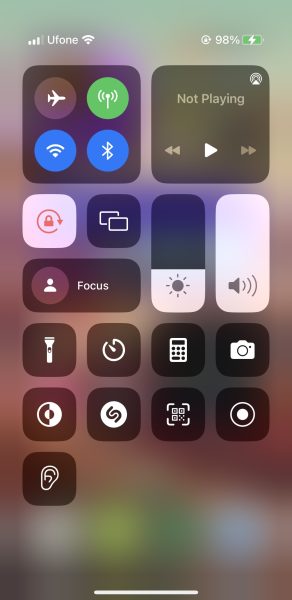 Opening the Control Center on the iPhone